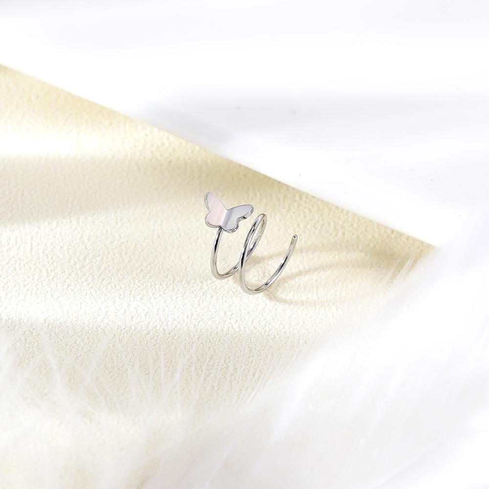 1pc Stainless Steel Lapisan Ganda Tindik Hidung Kupu-Kupu Kristal Hidung Memutar Cincin Hoop Anting Tindik Tulang Rawan Telinga