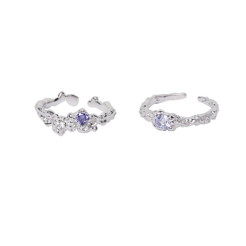 2pcs/set Cincin Kristal Ungu Set Zirkon Cincin Pembukaan Adjustable Untuk Aksesoris Perhiasan Wanita