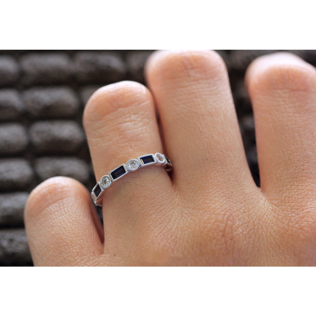 Goldkingdom Aksesoris Perhiasan Fashion Ready Stock Set Biru Square Topaz Cincin Fashion Cincin Pertunangan Cincin Ekor