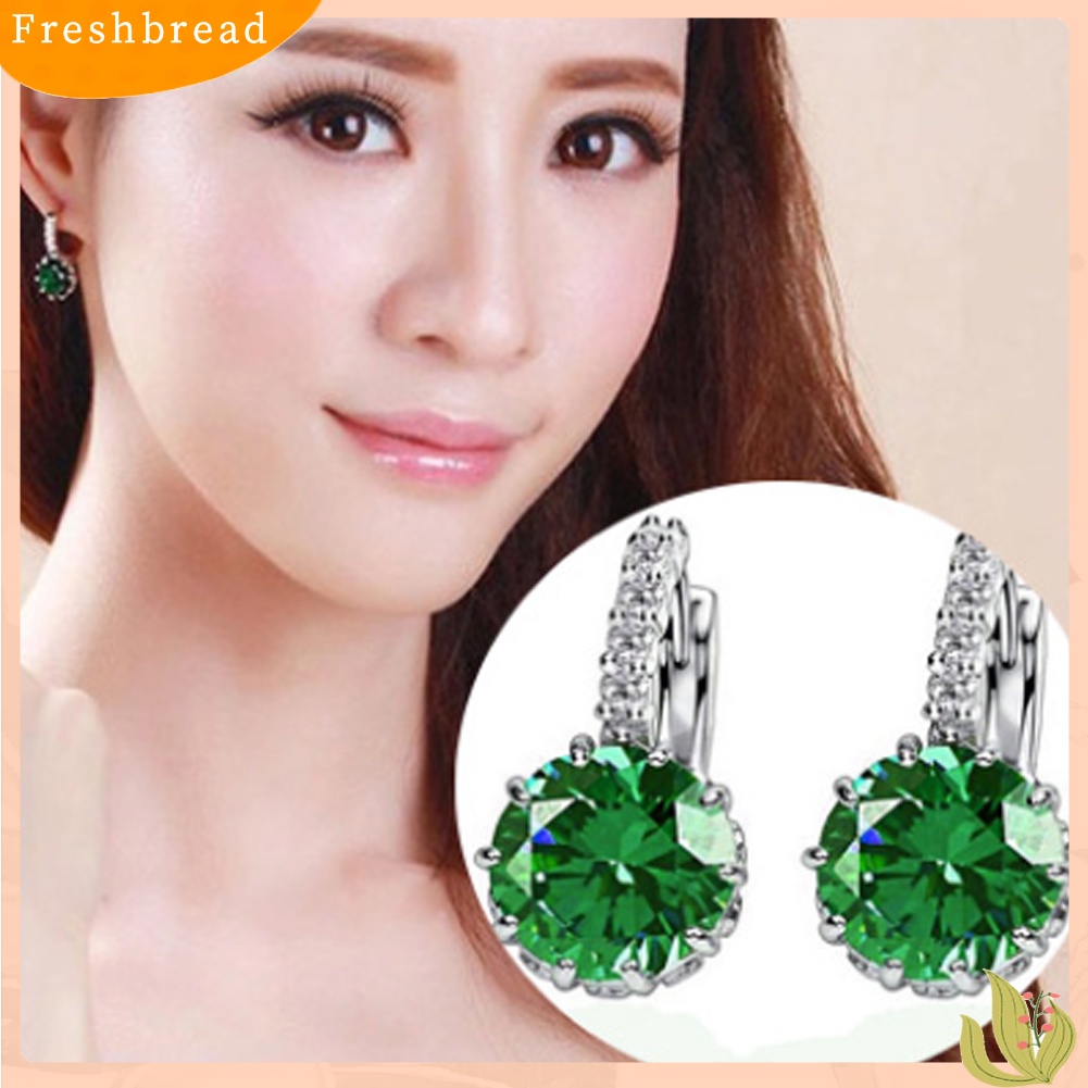 Anting Hoop Cubic Zirconia Bentuk Bulat Untuk Wanita