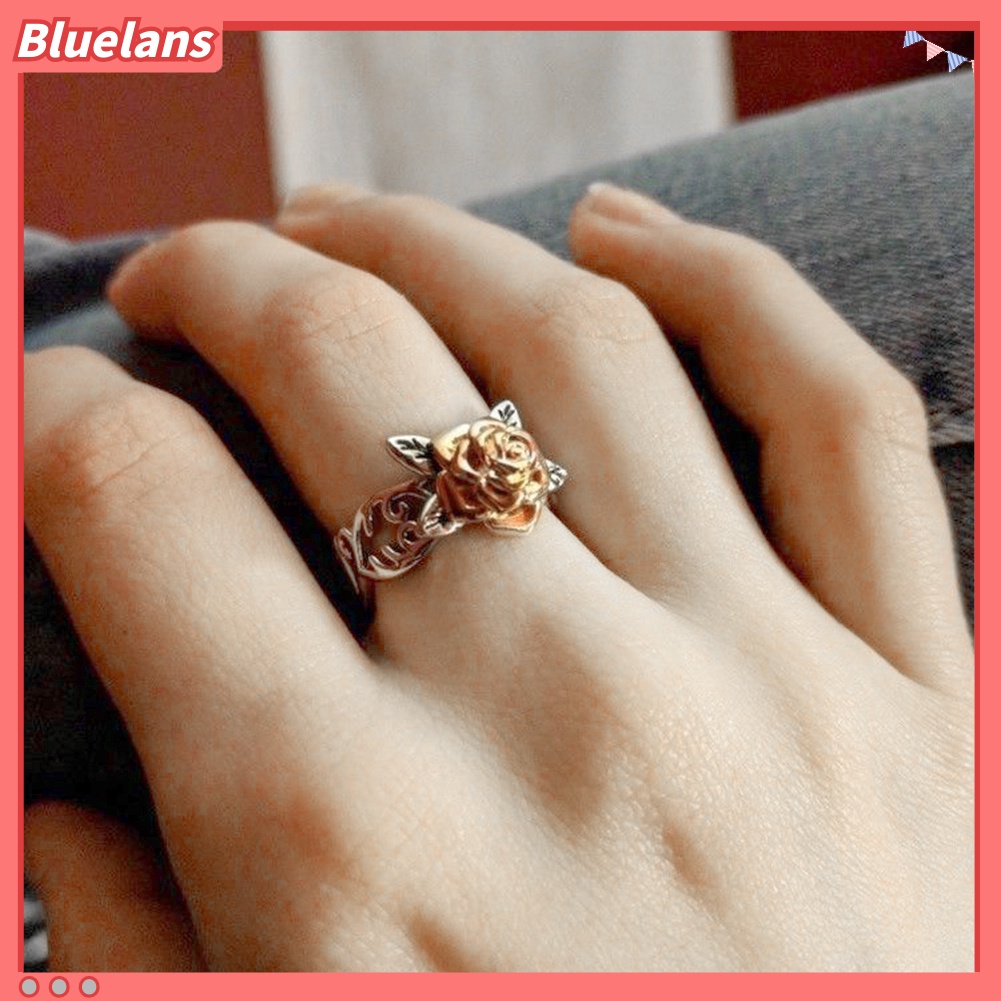{In Stock} Retro Wanita Bunga Mawar Kerawang Ukir Jari Cincin Pesta Perhiasan Hadiah Ulang Tahun