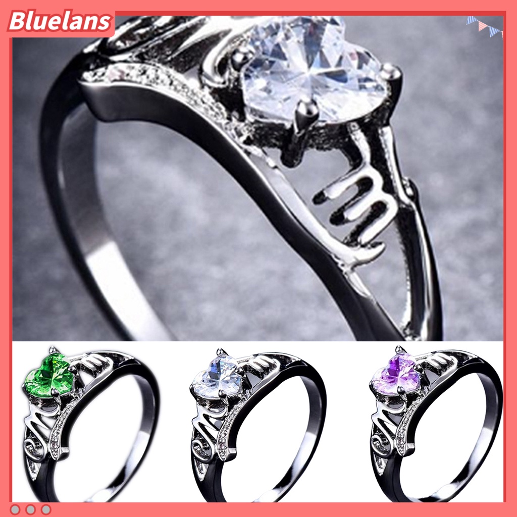 {In Stock} Cincin Wanita Cinta Hati Electroplated Cubic Zirconia Bentuk Hati Jari Cincin Perhiasan Untuk Pertunangan