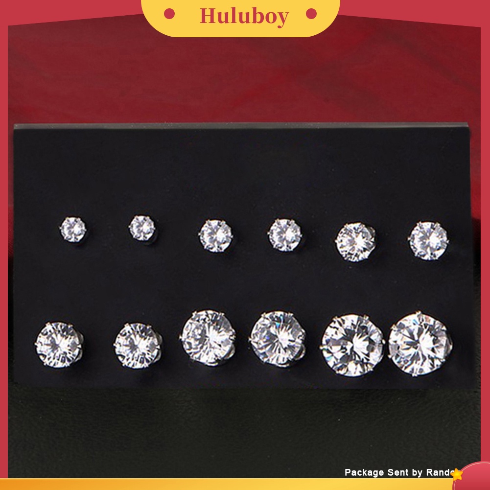 {Ready Stock} 6pasang Perhiasan Wanita Bulat Cubic Zirconia CZ Crown Ear Stud Earrings Hadiah Natal