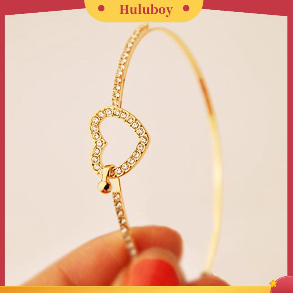 {Ready Stock} Slim Bangle Cinta Hati Pesona Mewah Golden Kristal Berlian Imitasi Gelang Slim Bangle Untuk Wanita