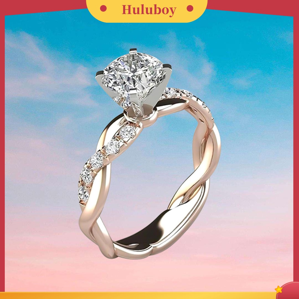 {Ready Stock} Wanita Cubic Zirconia Bertatahkan Twist Finger Ring Hadiah Perhiasan Pertunangan Pernikahan