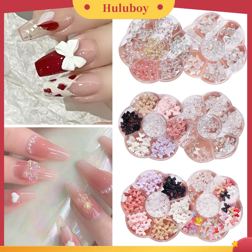 {In Stock} 1kotak Dekorasi Nail Art Tiga Dimensi Tidak Jatuh DIY Rhinestones Bow Bear Mixed Heart Plum Blossom Plate Nail Ornament Nail Salon Supply