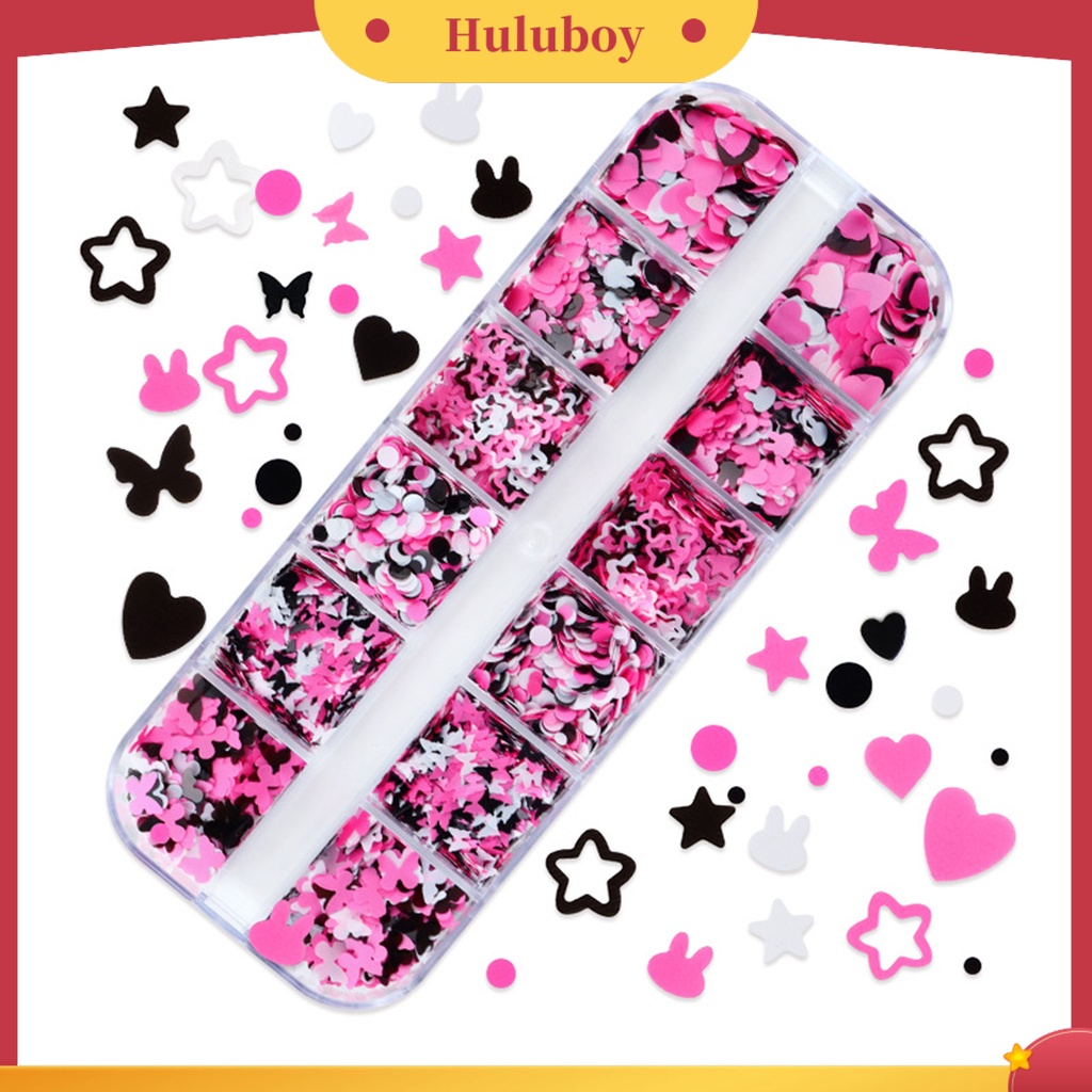 {In Stock} 1kotak Nail Art Payet Bersinar Gloss DIY Mixing Colors 12kisi Manicure Heart Rabbit Star Round Butterfly Glitter Manicure Store Supply