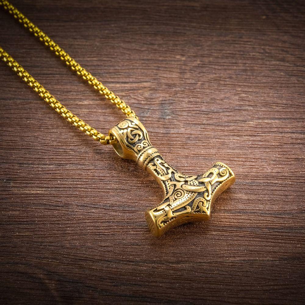 Mxbeauty Thor's Hammer Kalung Kreatif Minoritas Rantai Stainless Steel Norse Viking Halloween Kalung Pria Rantai Leher