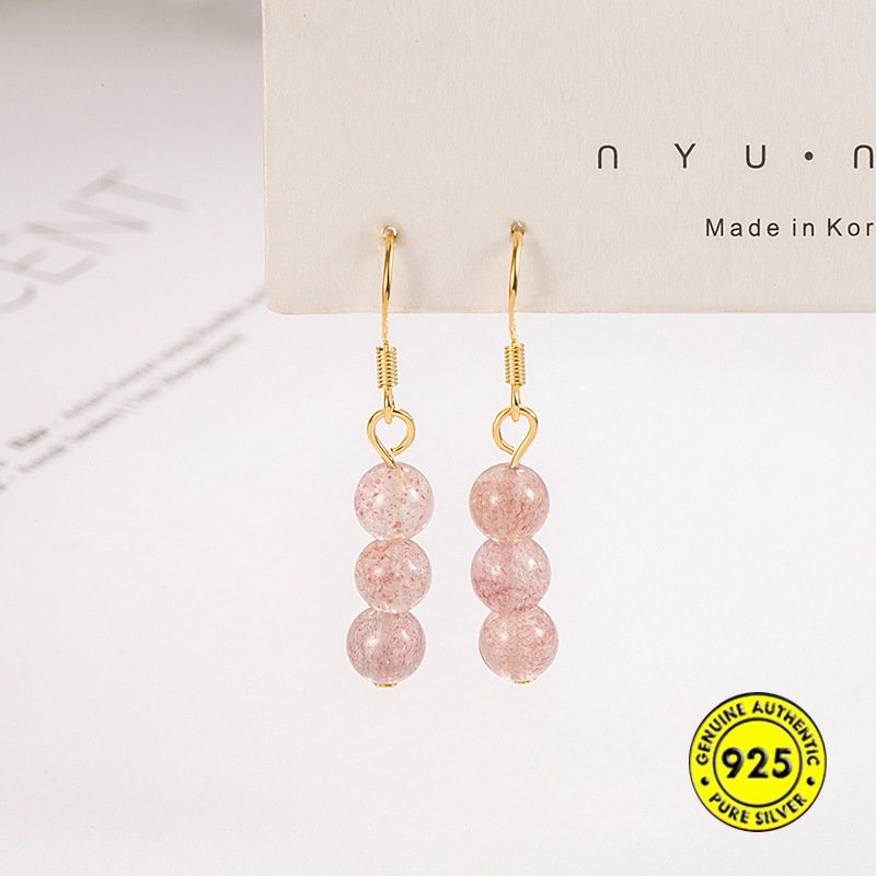 Menarik Anting Pria Pink Strawberry Quartz U1216