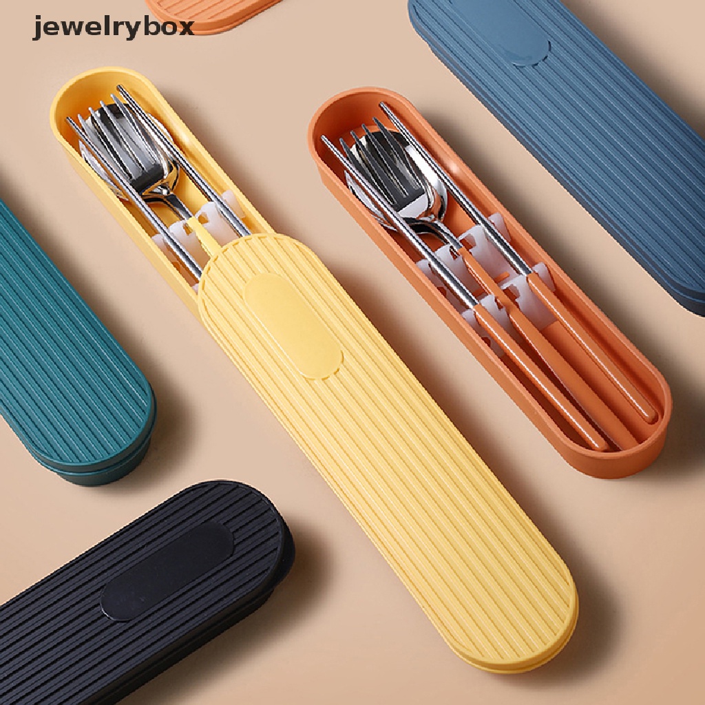 [jewelrybox] 2per3pcs Portabel304Stainless Steel Cutlery Set Sumpit Sendok Set Dengan Case Butik