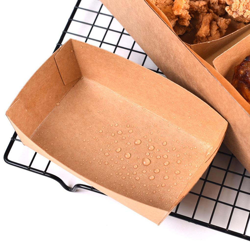 100pcs Kraft Paper Boat Packaging Open Box Container Take-Out Serving Tray Tahan Air Minyak Makanan Ringan Buah Sandwich