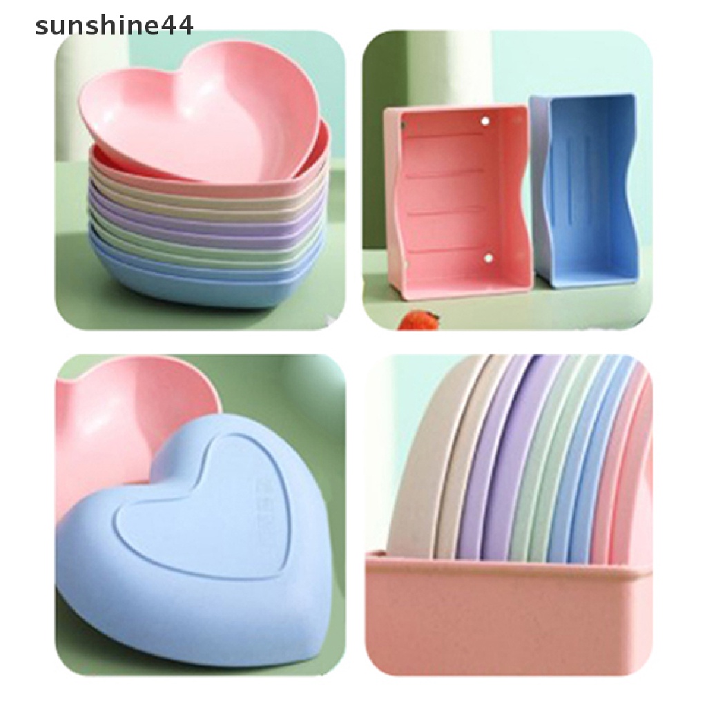 Sunshine 2/5PCS Kreatif Cinta Hati Ludah Tulang Piring Rumah Tangga Jerami Gandum Ludah Tulang Dish ID