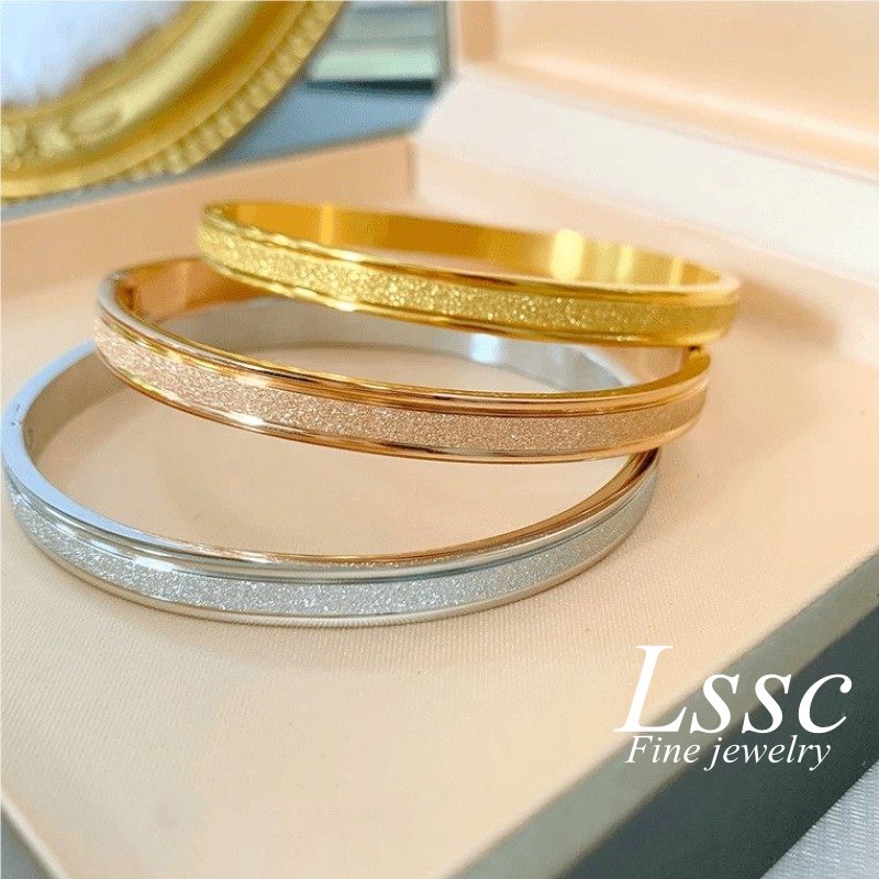 Gelang Titanium Wanita Anti Karat Matte Cantik Emas 18K Mewah Bangle Fashion Korea Aksesoris Perhiasan