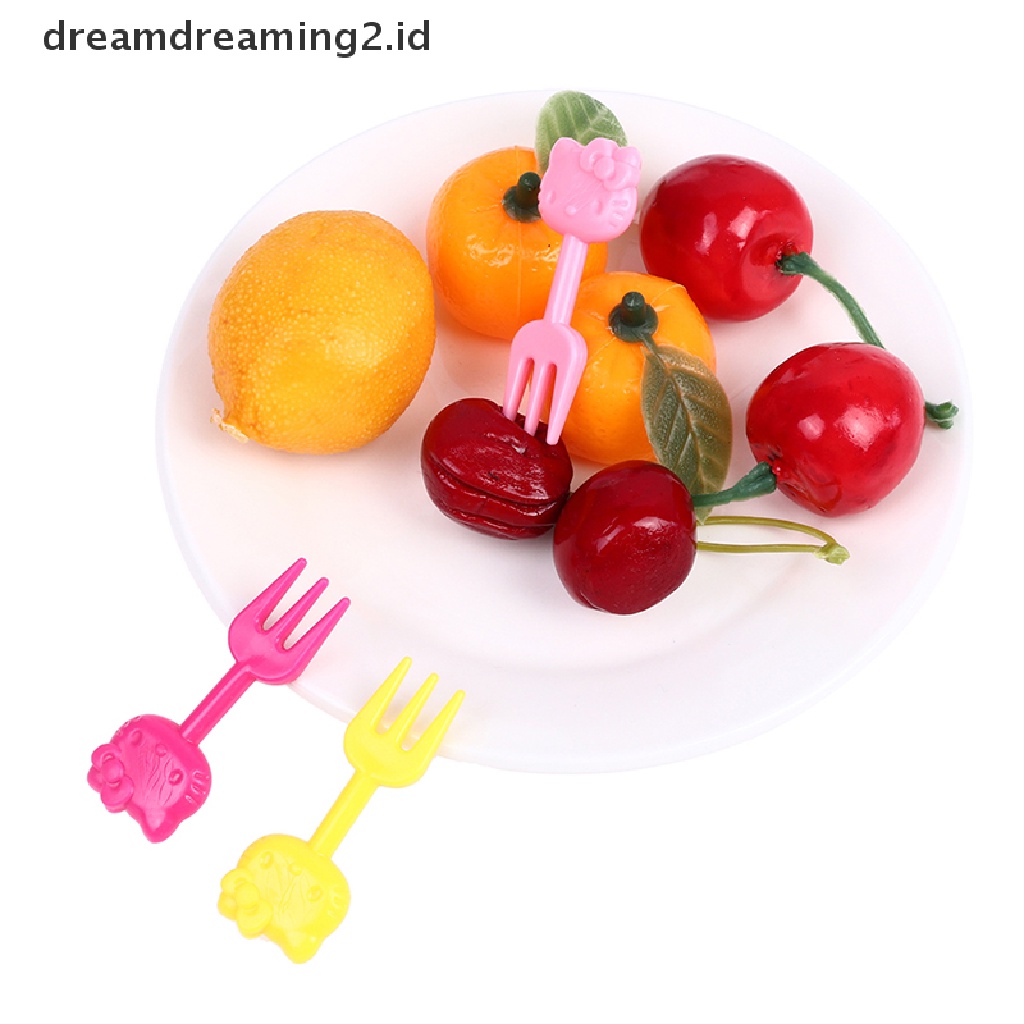 (hot) 10pcs Mini Kawaii Animal Kartun Garpu Buah Anak Snack Kue Dessert Makanan Fruit Pick Tusuk Gigi Tanda Bento Makan Siang//