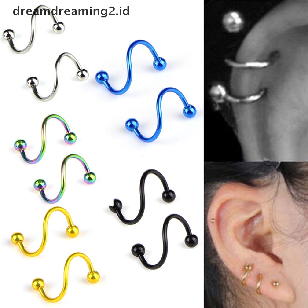 (hot) Punk Stainless Steel Spiral Helix Ear Stud Bibir Hidung Cincin Perhiasan Tubuh//