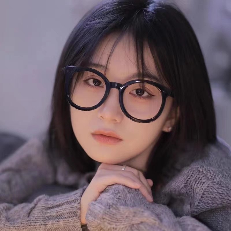 Papaozhu Keren Hitam Tebal Bingkai Bulat Kacamata Untuk Pria Wanita Chic Kacamata Lensa Bening Outdoor Fashion Barefaced Eyewear Spectacles