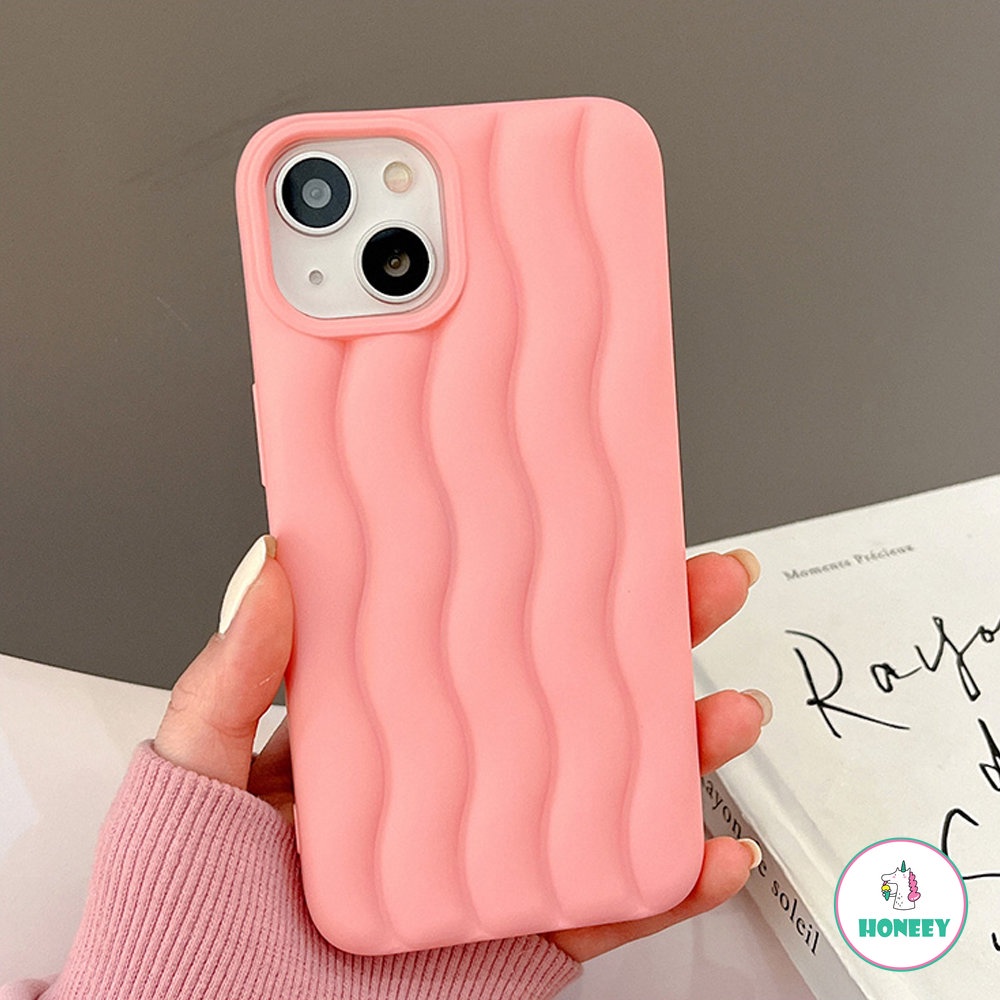 IPHONE Casing Ponsel Motif Riak Air Putih 3D Untuk Iphone14 13 12 11 Pro Max Matte Warna Solid Lembut Shockproof Back Cover