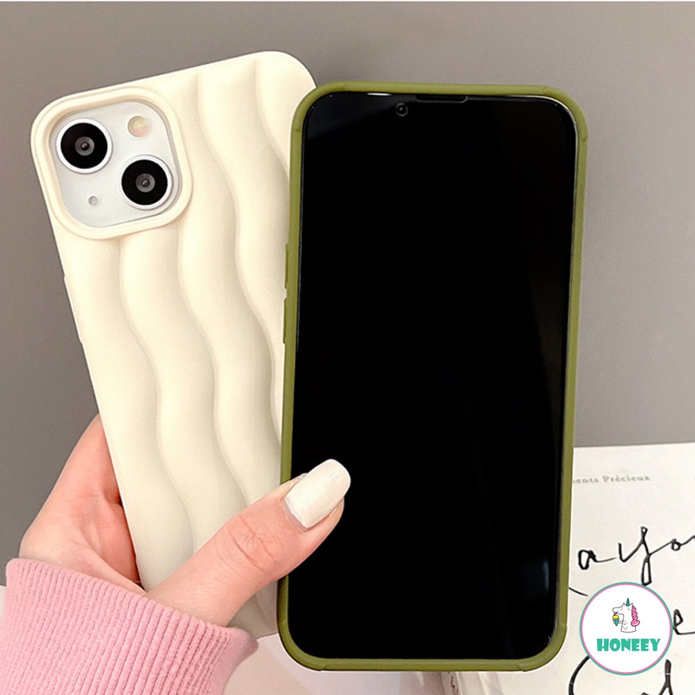 IPHONE Casing Ponsel Motif Riak Air Putih 3D Untuk Iphone14 13 12 11 Pro Max Matte Warna Solid Lembut Shockproof Back Cover