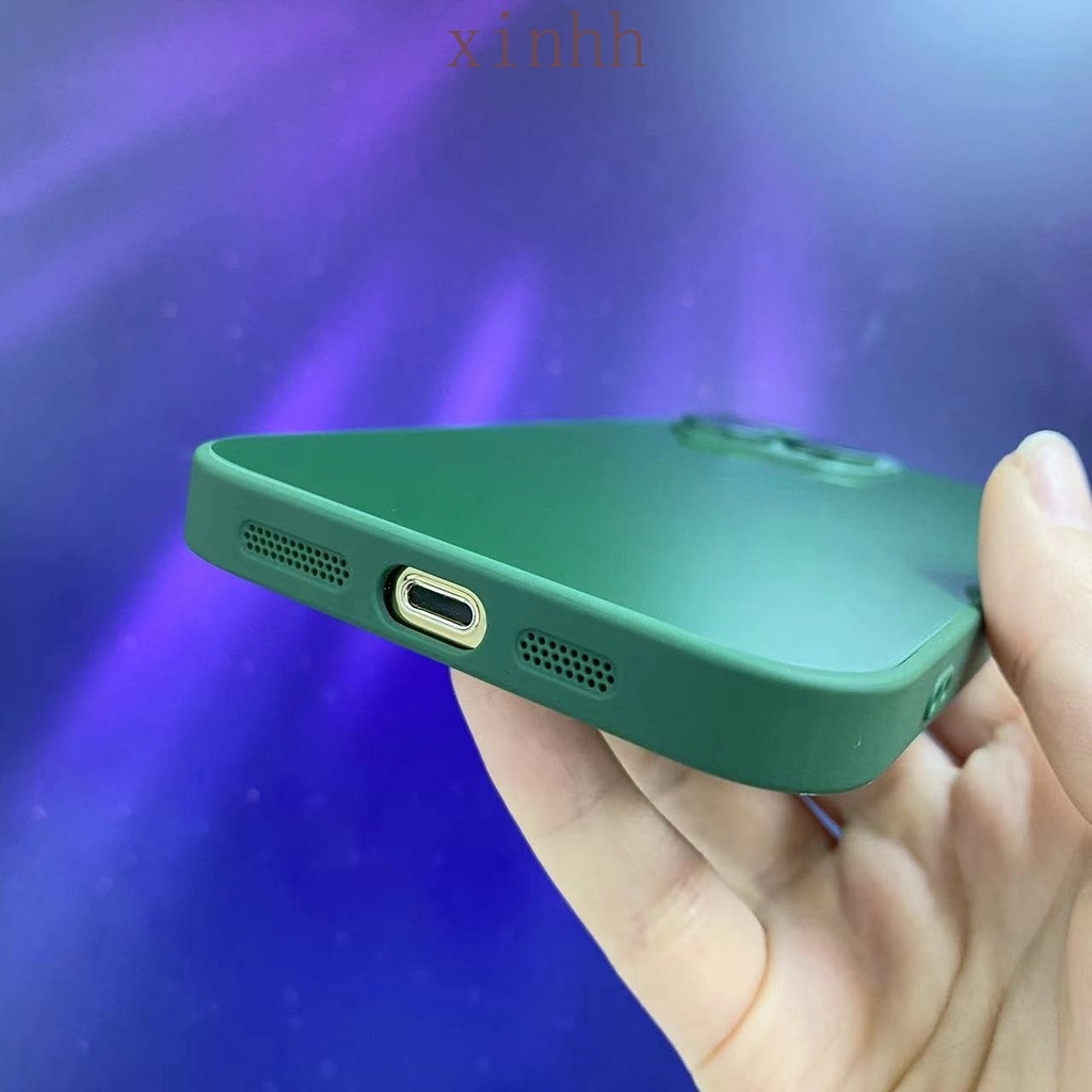 IPHONE Casing Ponsel Kaca Hijau Cangling Berkilau Untuk Iphone14 13 11 12 Pro Max 14Plus Perlindungan Lensa Casing Belakang