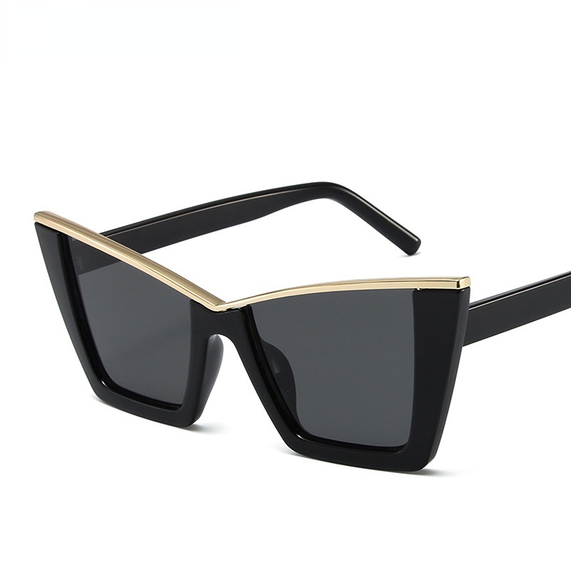 Fashion Bingkai Besar Kacamata Hitam Mata Kucing Wanita Emas V-top Cool Sunglasses