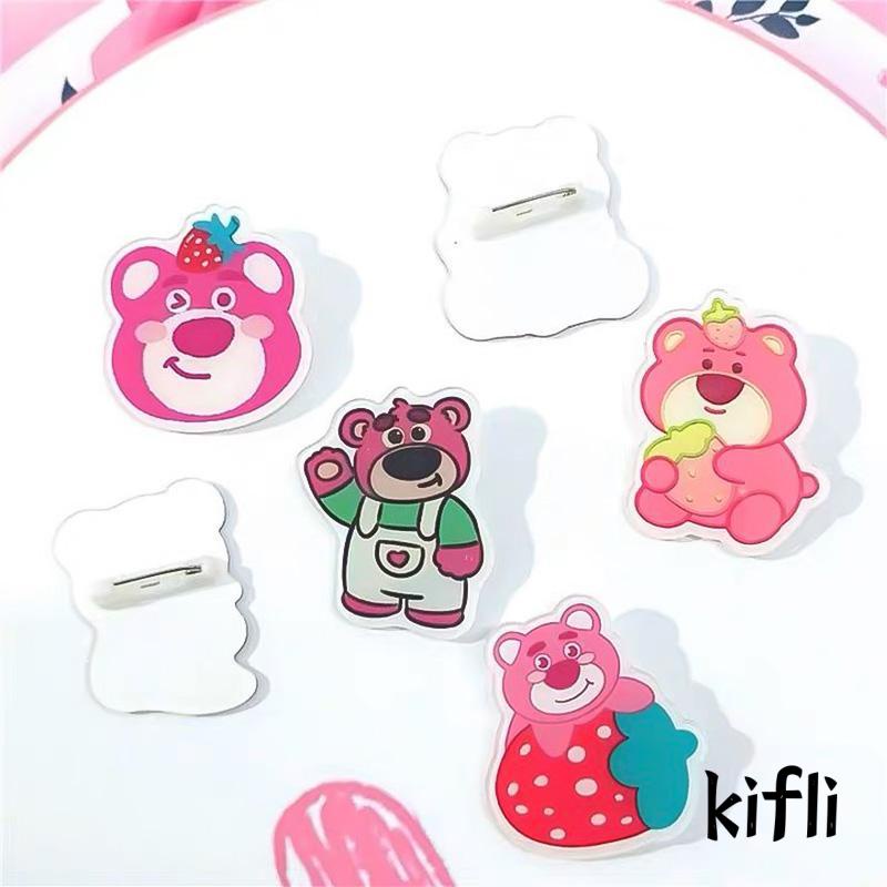 [KD] Lucu Strawberry Bear Kartun Akrilik Bros Kepribadian Aksesoris Pakaian Lencana