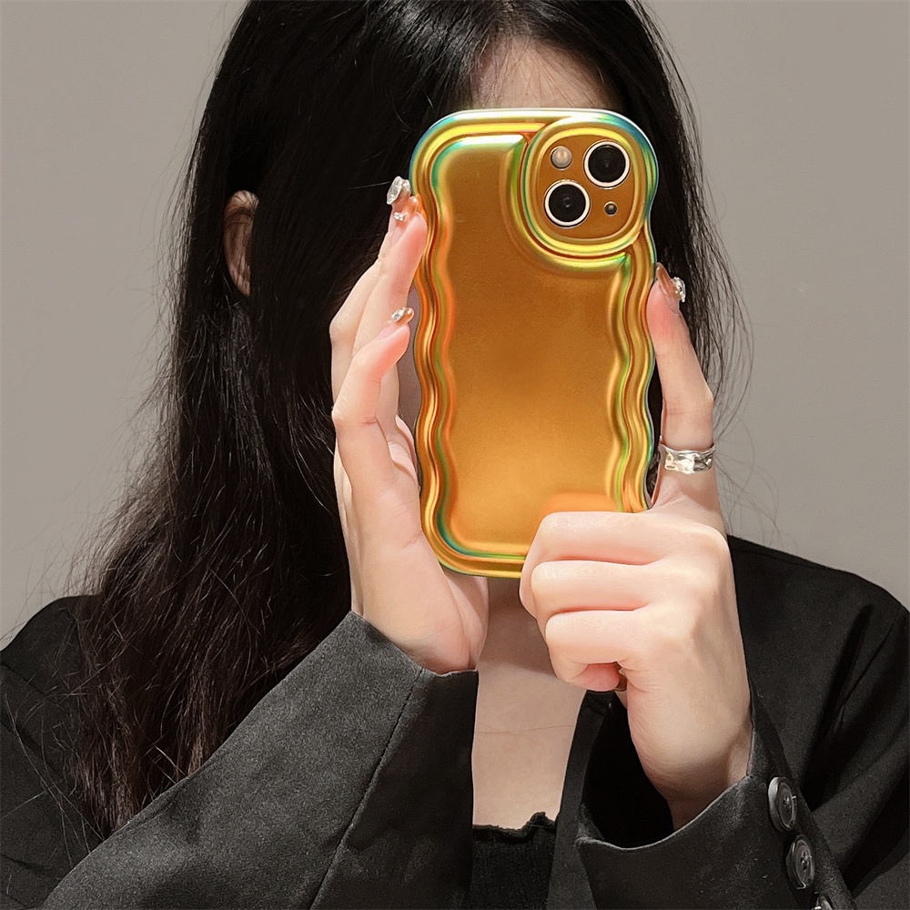 IPHONE Retro Gradien Electroplating Laser Angin Dingin All-inclusive Anti-drop Pelindung Gelombang Case Untuk Iphone14 Pro Max13 12 11 14 Pm Air Cushion Cover Soft Tpu Case