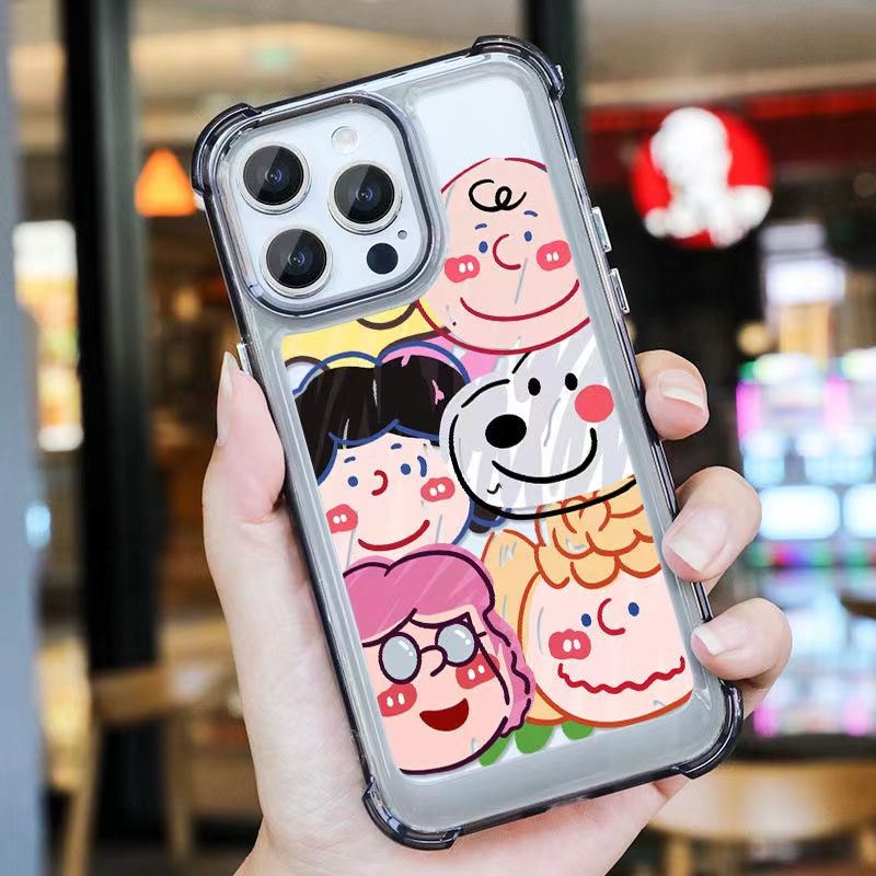 IPHONE Casing Tahan Guncangan Lembut Keluarga Lucu Kompatibel Untuk Iphone11 14 13 12 Pro Max XS Max X XR 7 +8 6 6S Plus Casing Transparan TPU Unik Tombol Cover Pelindung Kamera