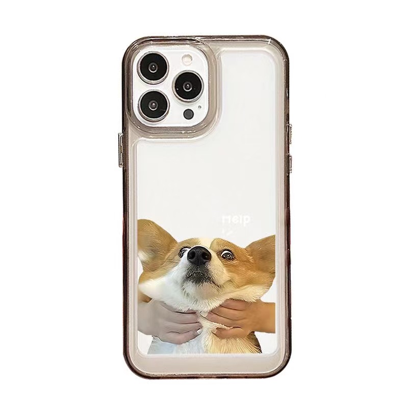 IPHONE Casing Tahan Guncangan Lembut Anjing Lucu Kompatibel Untuk Iphone11 14 13 12 Pro XS Max X XR 7 +8 6 6S Plus Casing TPU Unik Tombol Cover Pelindung Kamera