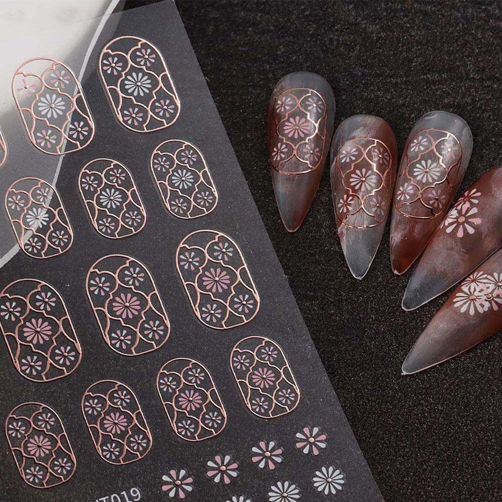 Agustina Bunga Stiker Kuku Wanita Ins Style Rose Gold Jepang Self Adhesive Nail Dekorasi