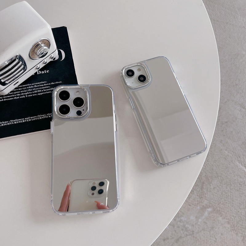 【Mirror Case】Electroplated Makeup Case for IPhone XR XS Max 11 12 13 14 Pro Max Silver Mirror Pretty Phone Case for Girl Women's Fashion