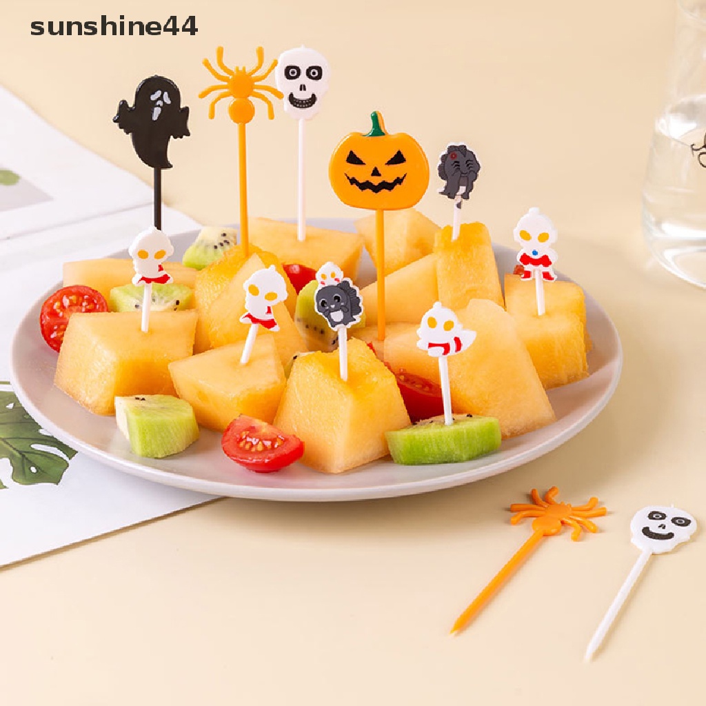 Sunshine 6/10Pcs Halloween Set Garpu Buah Ultraman Garpu Plastik Portable Kue Tusuk Gigi ID