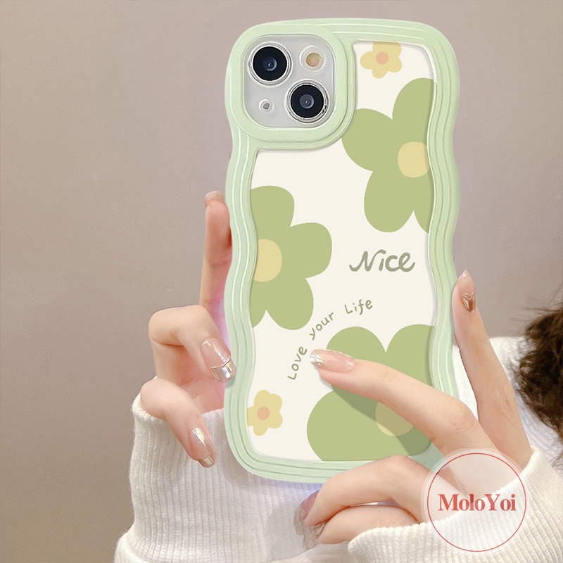 IPHONE Case Bunga Segar Kompatibel Untuk Iphone11Xr 13 14 12 Pro Max7 8 Plus X 6 6s 14 Plus XS Max SE 2020 Wavy Edge Soft Tpu Floral Phone Back Cover