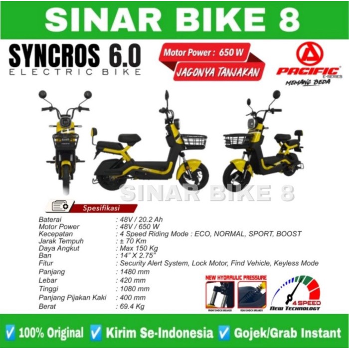 Sepeda Elektrik Pacific SYNCROS 6.0 650 Watt Kuat Tanjakan