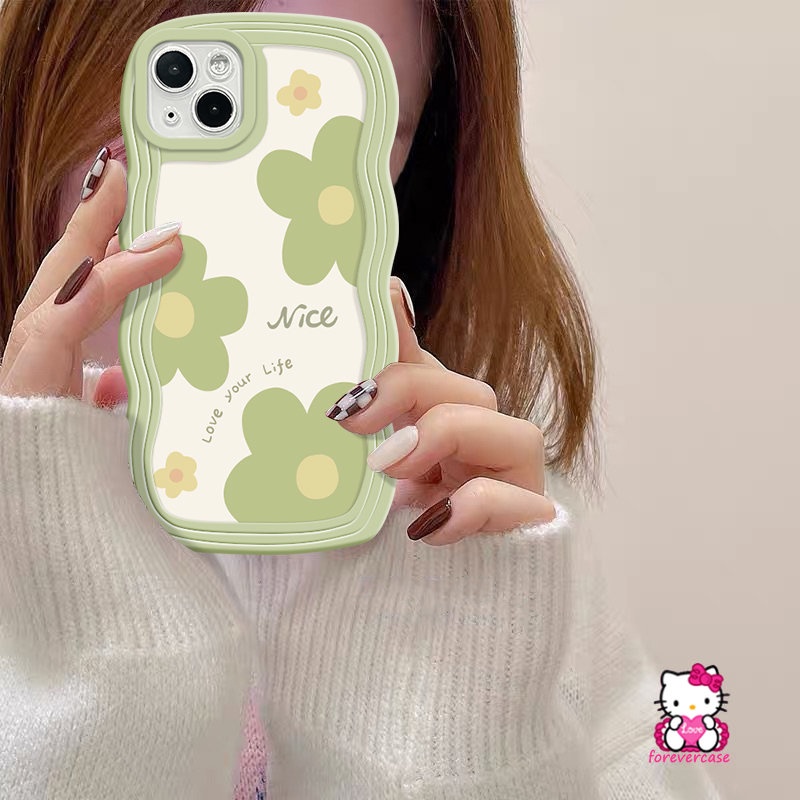 IPHONE Casing Ponsel Bunga Segar Tepi Bergelombang Kompatibel Untuk Iphone11 14 12 13 Pro Max XR X XS Max 6s 7 6 8 Plus 14 Plus SE 2020 Soft Tpu Floral Back Cover