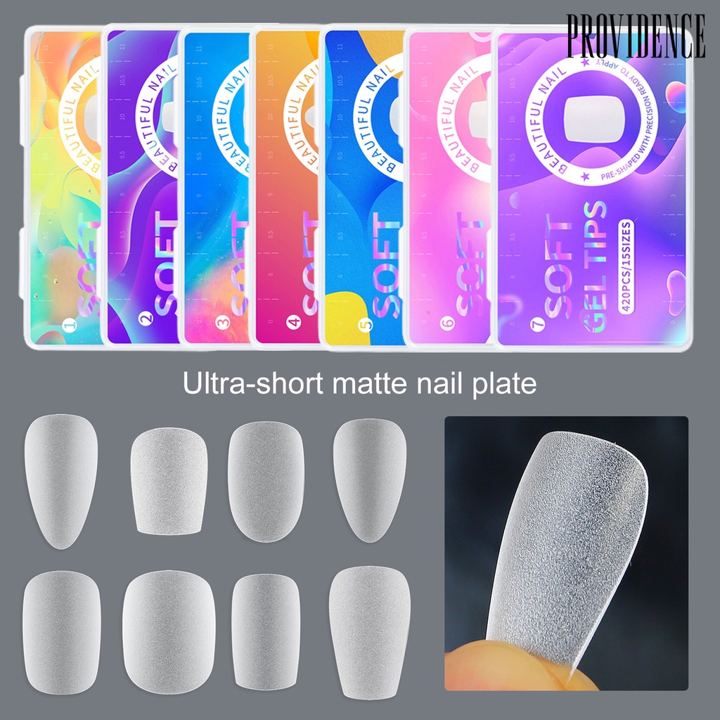 Providence 420Pcs/kotak Kuku Palsu Mudah Di Tempel Tahan Lama Yang Dapat Dilepas Bening Matte Ekstensi Kuku Akrilik Extra Pendek Almond Nail Tips Perlengkapan Salon Kuku