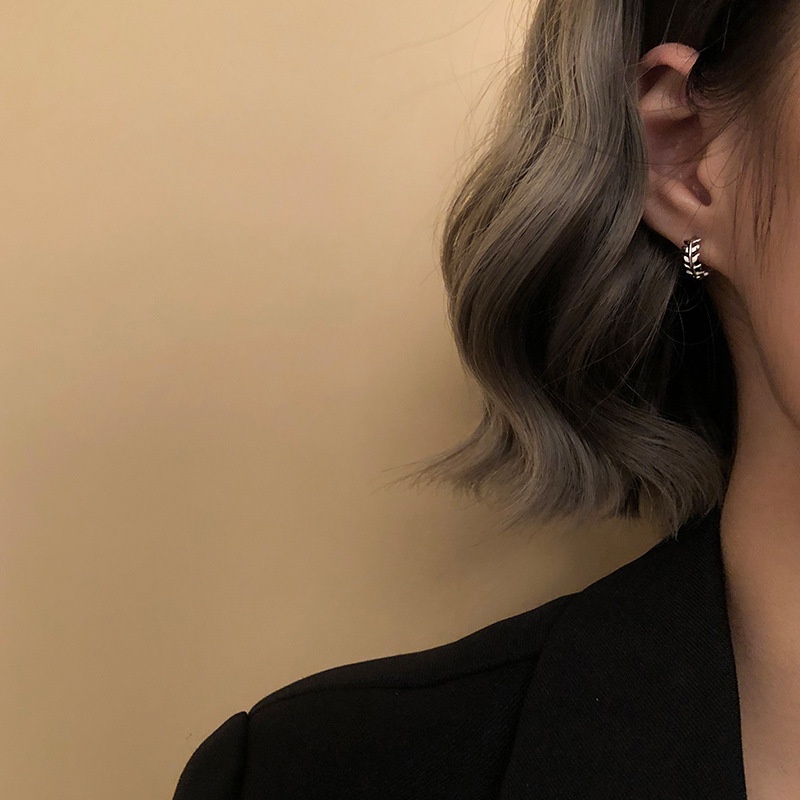Roselife Halus s925 Perak Bulat Daun Hoop Anting-Anting Untuk Wanita Gadis Korea Cabang Lingkaran Anting-Anting Kasual Pakaian Sehari-Hari Telinga Perhiasan Aksesoris