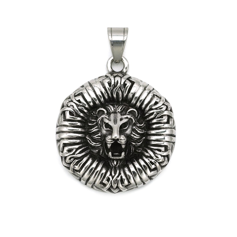 [Z H Perhiasan] Vintage Hip Hop Hexagon Lion Pendant Fashion Pria Dan Wanita Anti Karat Kalung Punk Pesta Rock Titanium Steel Perhiasan Aksesoris