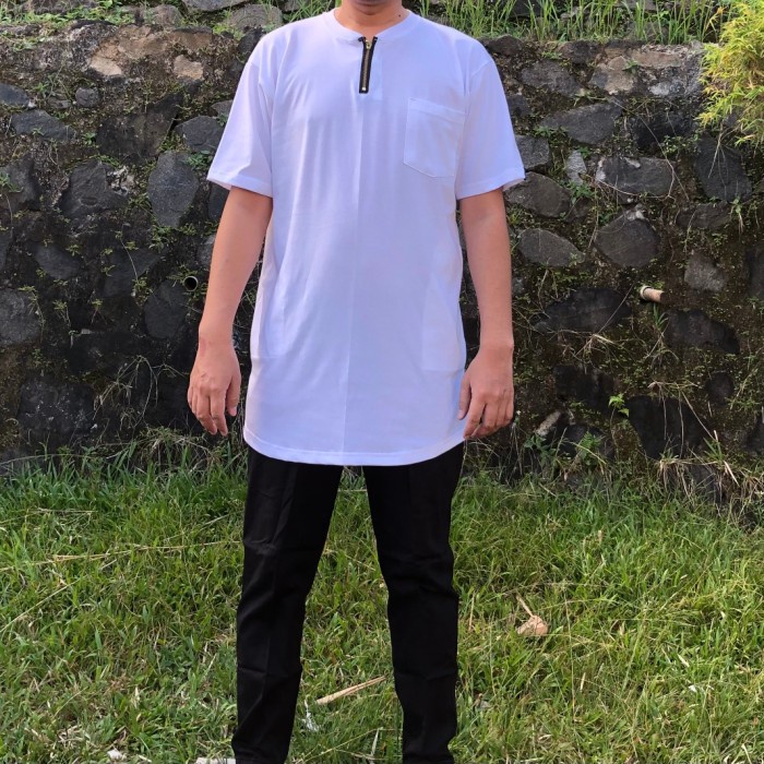 kaos kurta pakistan zipper warna putih