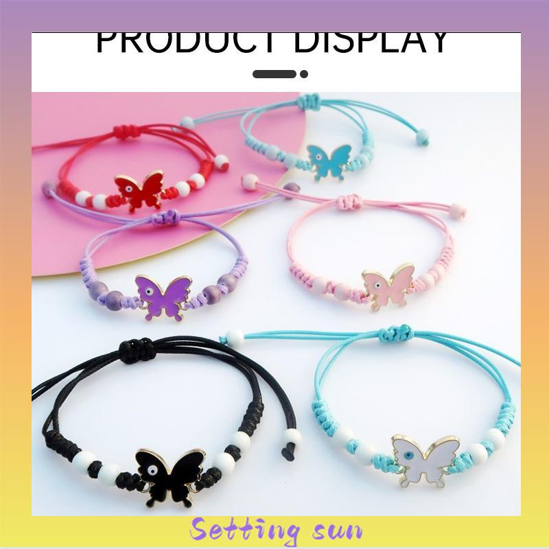 Gelang serut kupu-kupu Adjustable Tali gelang yang dikepang Aksesoris Fashion TN