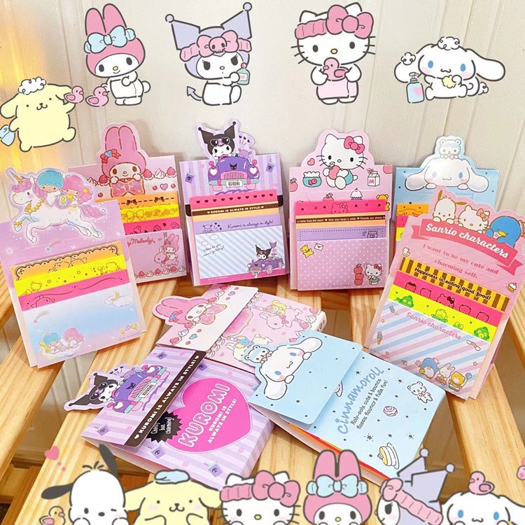 (80 LBR) SANRIO STICKY NOTE 4 IN 1 WARNA / STIKY NOTE CINAMOROLL KUROMI MELODY KARAKTER JAPAN AESTHETIC SANRIO