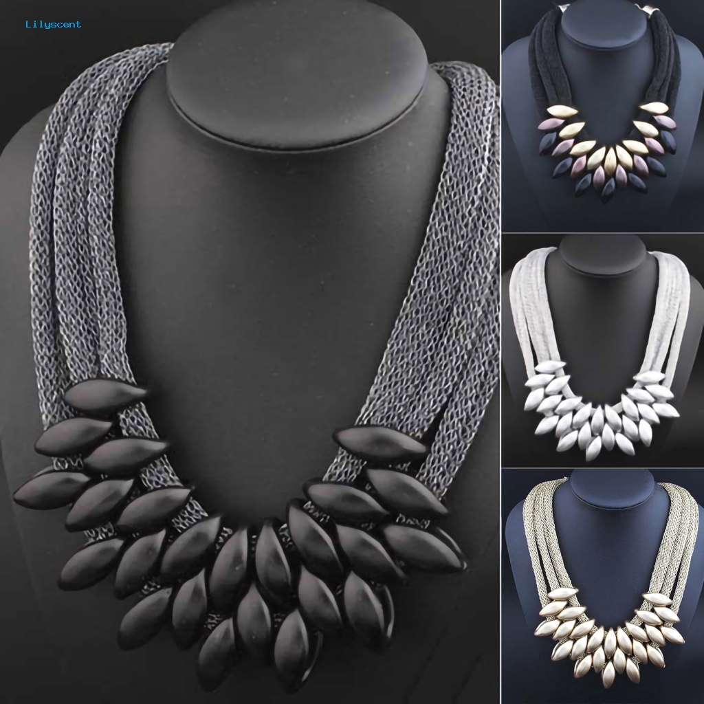 Lilyscent Alloy Fashion Kalung Untuk Perjamuan Daun Liontin Statement Choker Necklace Pengerjaan Halus