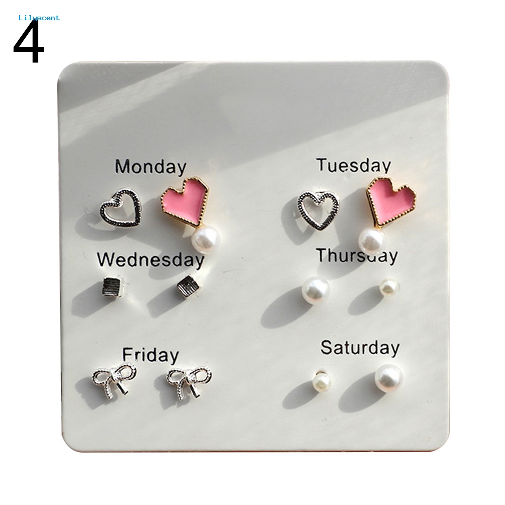 Lilyscent 6Prs/Set Fashion Wanita Hati Bulu Kepingan Salju Lingkaran Telinga Stud Earrings Perhiasan