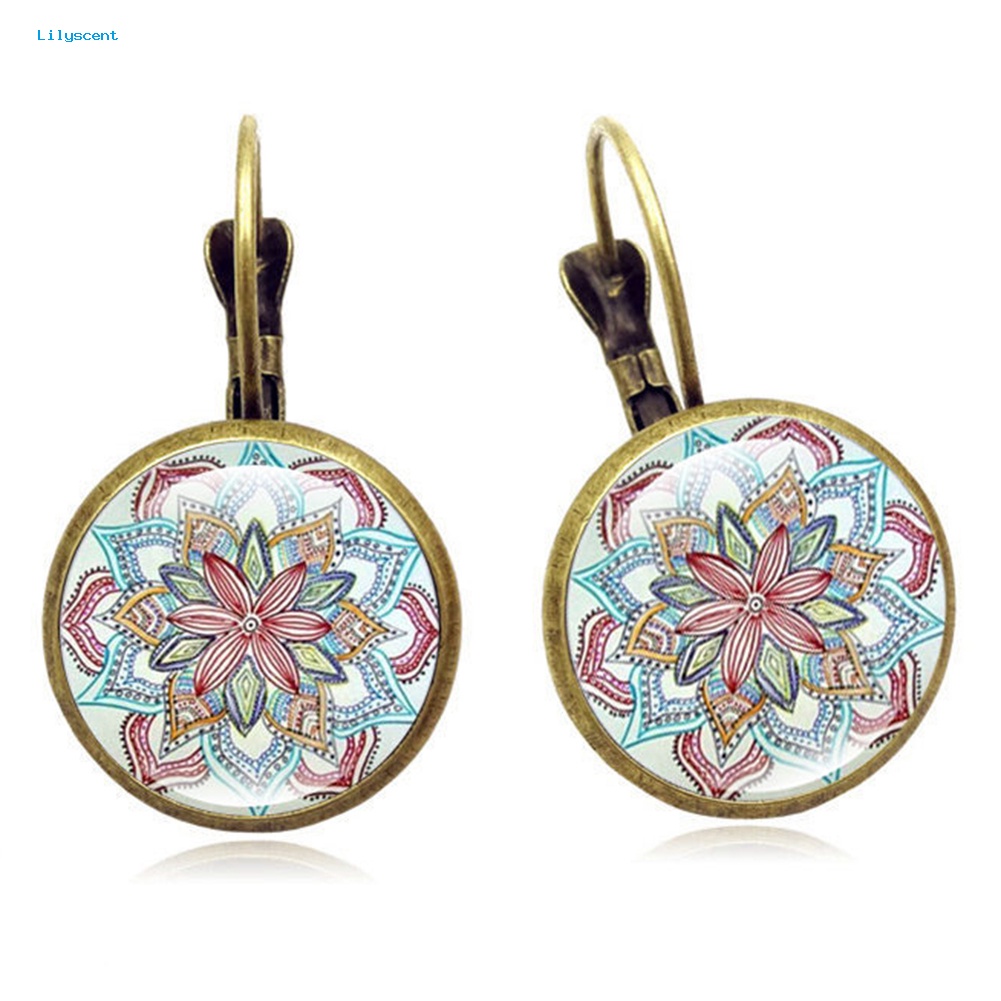 Lilyscent Vintage Unik Wanita Mandala Bunga Alloy Kait Anting Lady Ear Perhiasan Hadiah