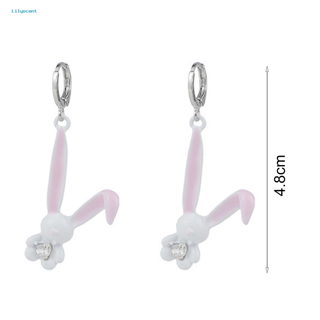 Lilyscent 1pasang Electroplating Menjuntai Anting-Anting Aksesori Busana Temperamen Kelinci Lucu Drop Earrings Berkilau