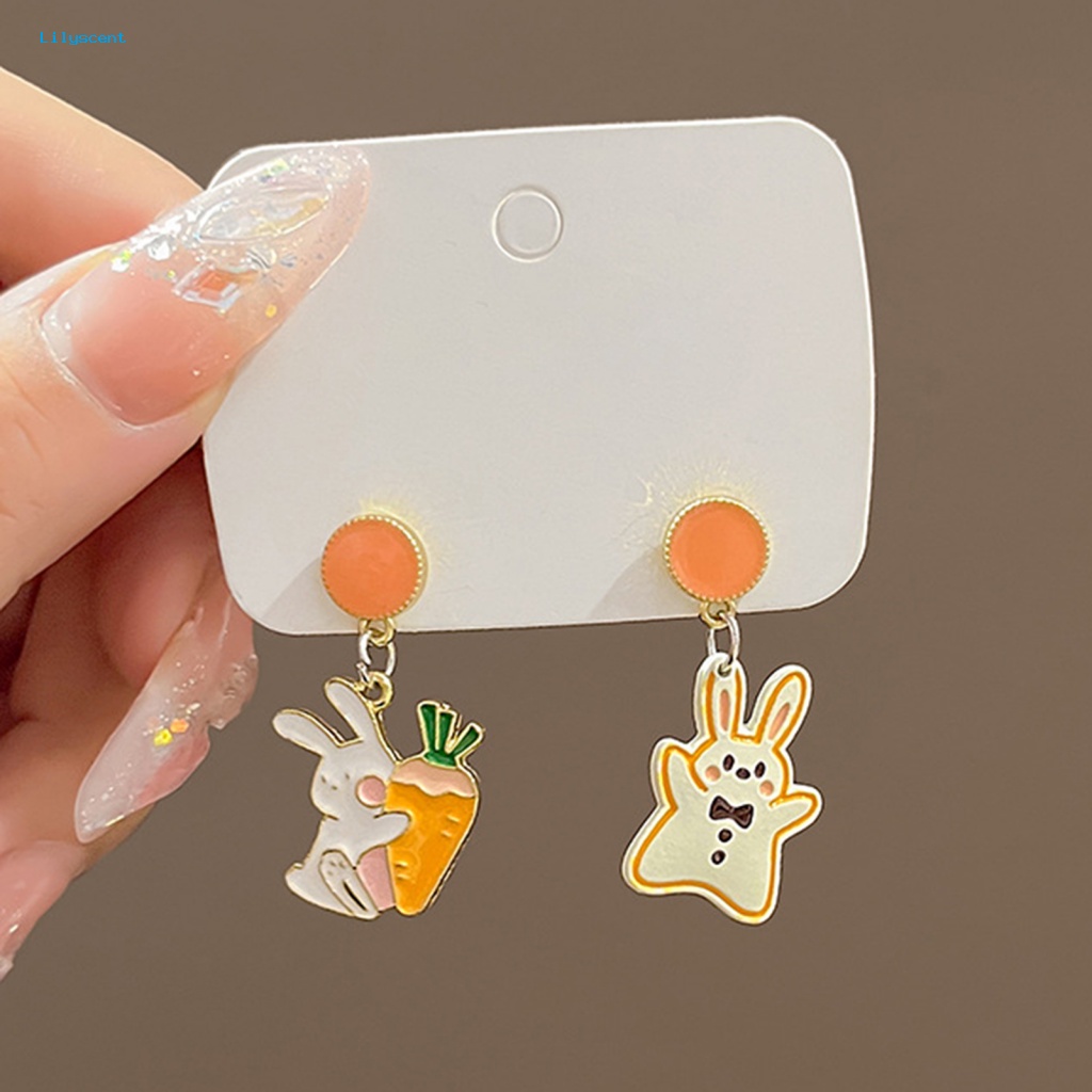 Lilyscent 1pasang Perhiasan Fashion Drop Earrings Untuk Prom Likeable Rabbit Carrot Drop Earrings Asimetris