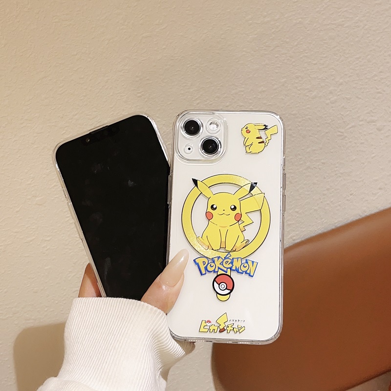 Untuk iPhone Casing charge Magnetik14 13 12 11 Pro Max Kartun Lucu Pikachu Transparan Soft case