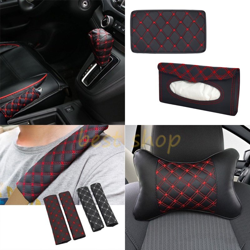 Sport Lipat Kotak Tisu Merah Anggur Microfiber Kulit Kotak Tisu Mobil car gear Rem Tangan cover Bantal Aksesoris