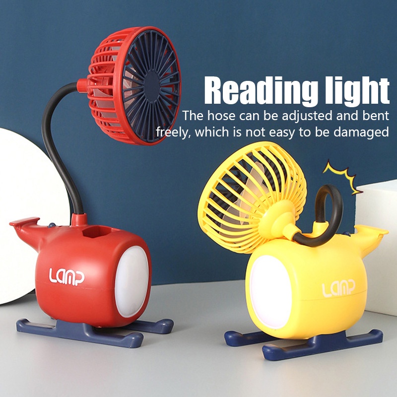 ღ Kartun Little Pesawat Fan Lampu Usb Pengisian Lipat Led Malam Lampu Mahasiswa Pena Pemegang Membaca Buku Cahaya Kecil Cute pendingin Ventilador