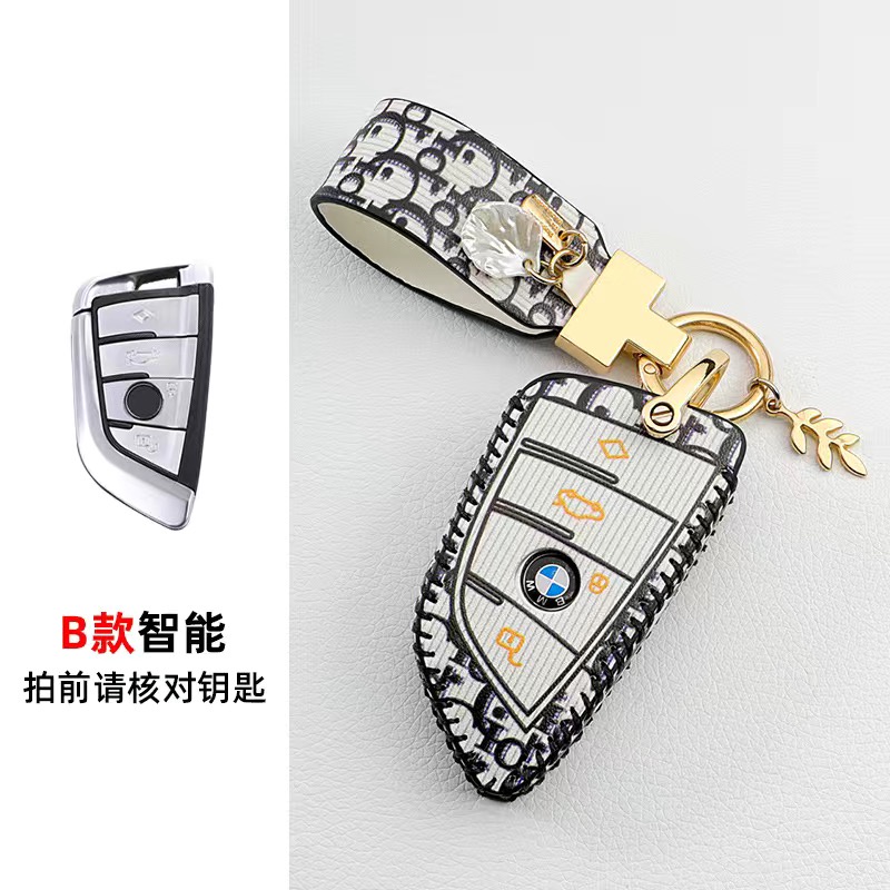 Kulit Asli Case Cover Case Kunci Mobil Auto Keyless Smart Remote Gantungan Kunci Ring Holder Fob Shell Tas Kantong Untuk BMW F30 F34 F10 F07 F20 G30 F15 F16 E34 E90 E60