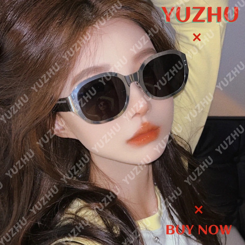 (YUZHU) Kacamata Hitam Bingkai Oval Mode Baru Untuk Pria Hip Hop Vintage Fashion Metal Sunglasses